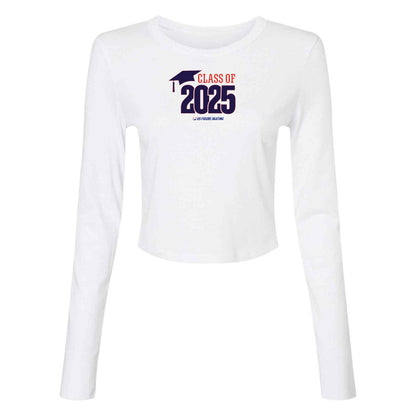 Class of 2025 Bella + Canvas Ladies' Micro Ribbed Long Sleeve Baby Tee Navy Logo