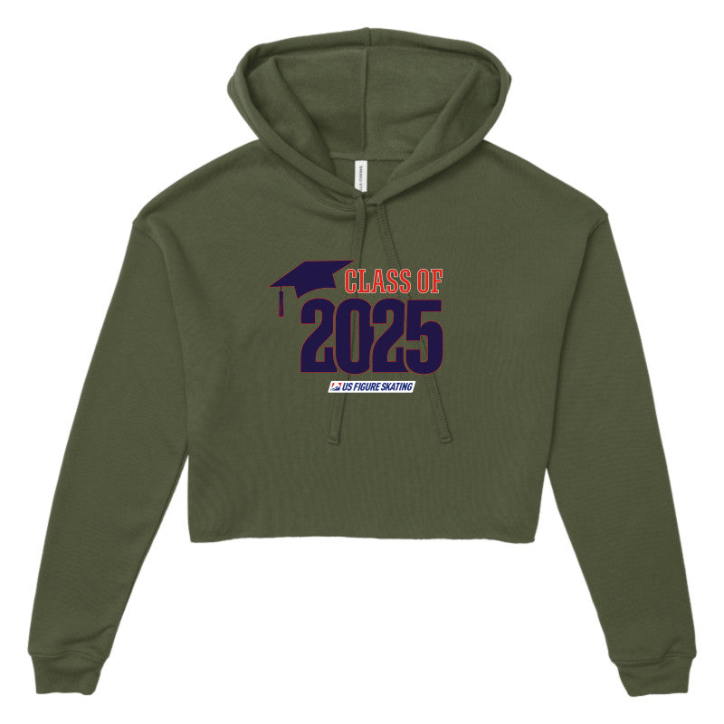 Class of 2025 Bella + Canvas Women's Cropped Fleece Hoodie Navy logo