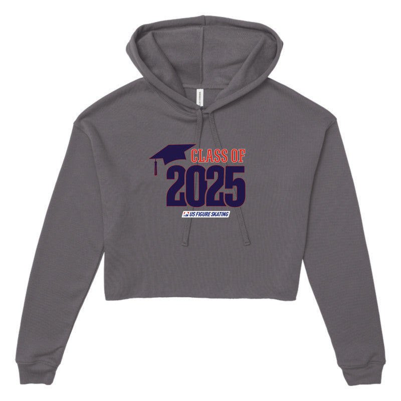 Class of 2025 Bella + Canvas Women's Cropped Fleece Hoodie Navy logo