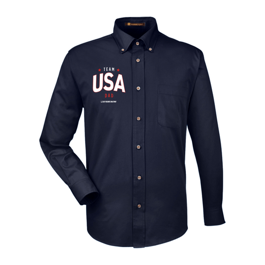 Team USA, Harriton Men's Easy Blend™ Long-Sleeve Twill Shirt with Stain-Release